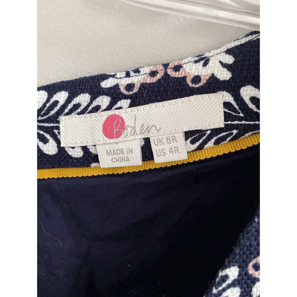 Boden Tatiana Textured Trellis Tile Floral Navy Blue Print Shift Dress Size 4R - Picture 8 of 12